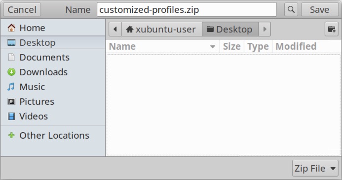 Image 40 displays how to save your exported profile as a zip from Wireshark. The name of the zip file is customized-profiles. Desktop has been selected as the location to save the zip file to.