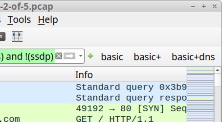 Image 15 is a zoomed-in Wireshark screenshot. The new filter buttons are displayed in a row: basic, basic+ and basic+dns. 