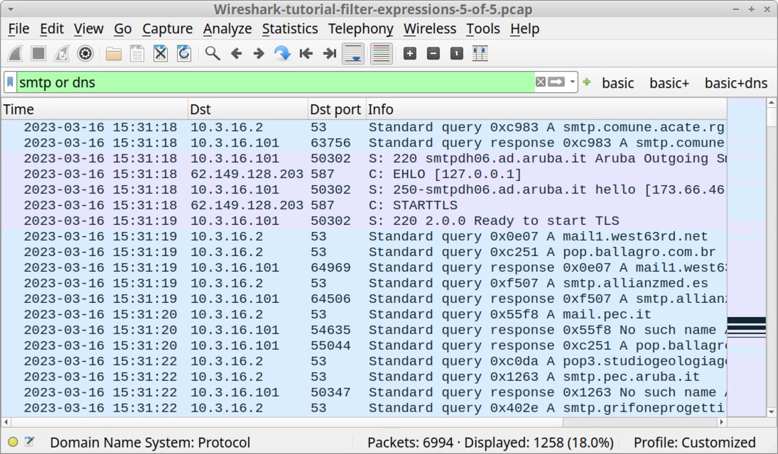 Image 19 is a Wireshark screenshot. Using the filter smtp or dns, the end user can review spambot activity. 
