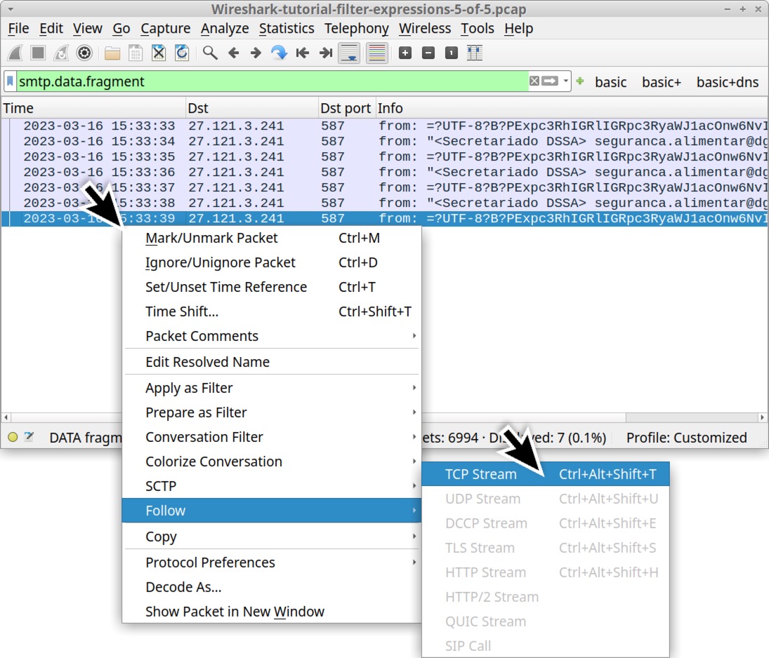 Image 21 is a Wireshark screenshot of the traffic displayed when the filter smtp.req.command is used. 
