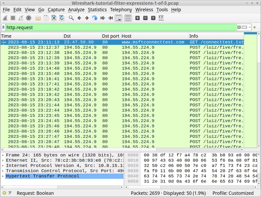 Image 4 is a Wireshark screenshot. The filter displayed is http.request.