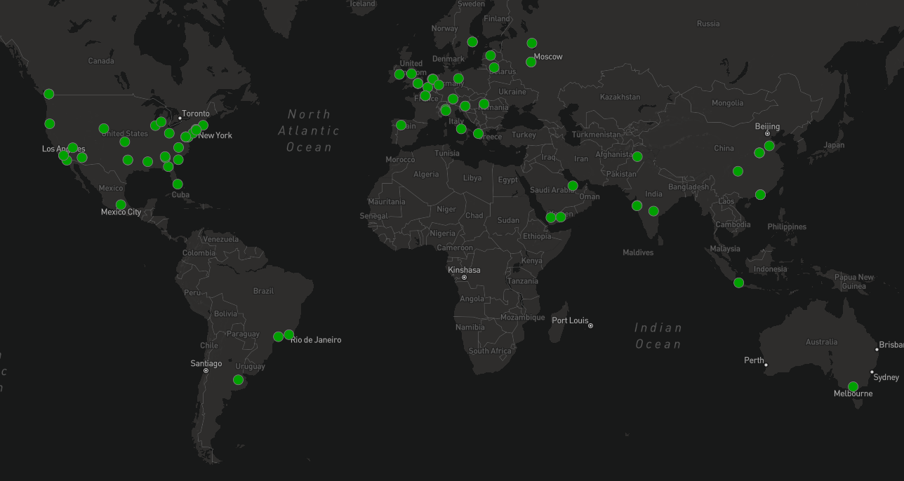 Image 21 is a map of the peer distribution. Green dots represent activity location. Locations include Europe, the United States, Melbourne Australia, and some locations across Asia and Southeast Asia, among others.