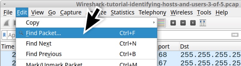 Image 20 is a screenshot of the Wireshark Edit menu. Find Packet has been selected. 