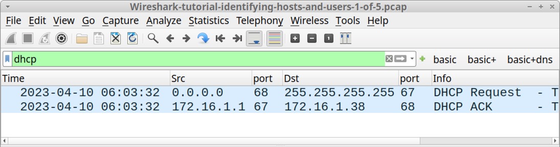 Image 3 is a Wireshark screenshot of the dhcp filter traffic.