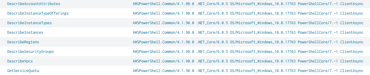 Image 3 is a table of the AWS account reconnaissance performed by the threat actor. Different actions include DescribeAccountAttributes, DescribeInstanceTypeOfferings, DescribeInstanceTypes and so on. 