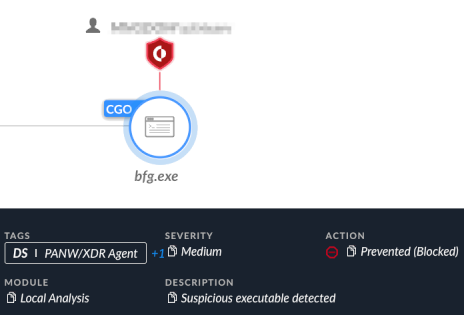Image 36 is a screenshot of an alert in Cortex XDR. The user information is redacted. The alert has a red warning symbol. Also included is the information on Tags, Severity (Medium), Action and Description.