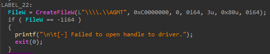 Image 40 is a screenshot of the code that opens a handle to the GMER device object.