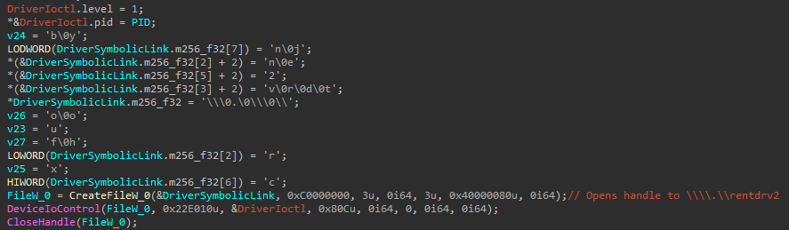 Image 45 is the is a screenshot of the code that allows DRVIX to communicate with Rentdrv2.