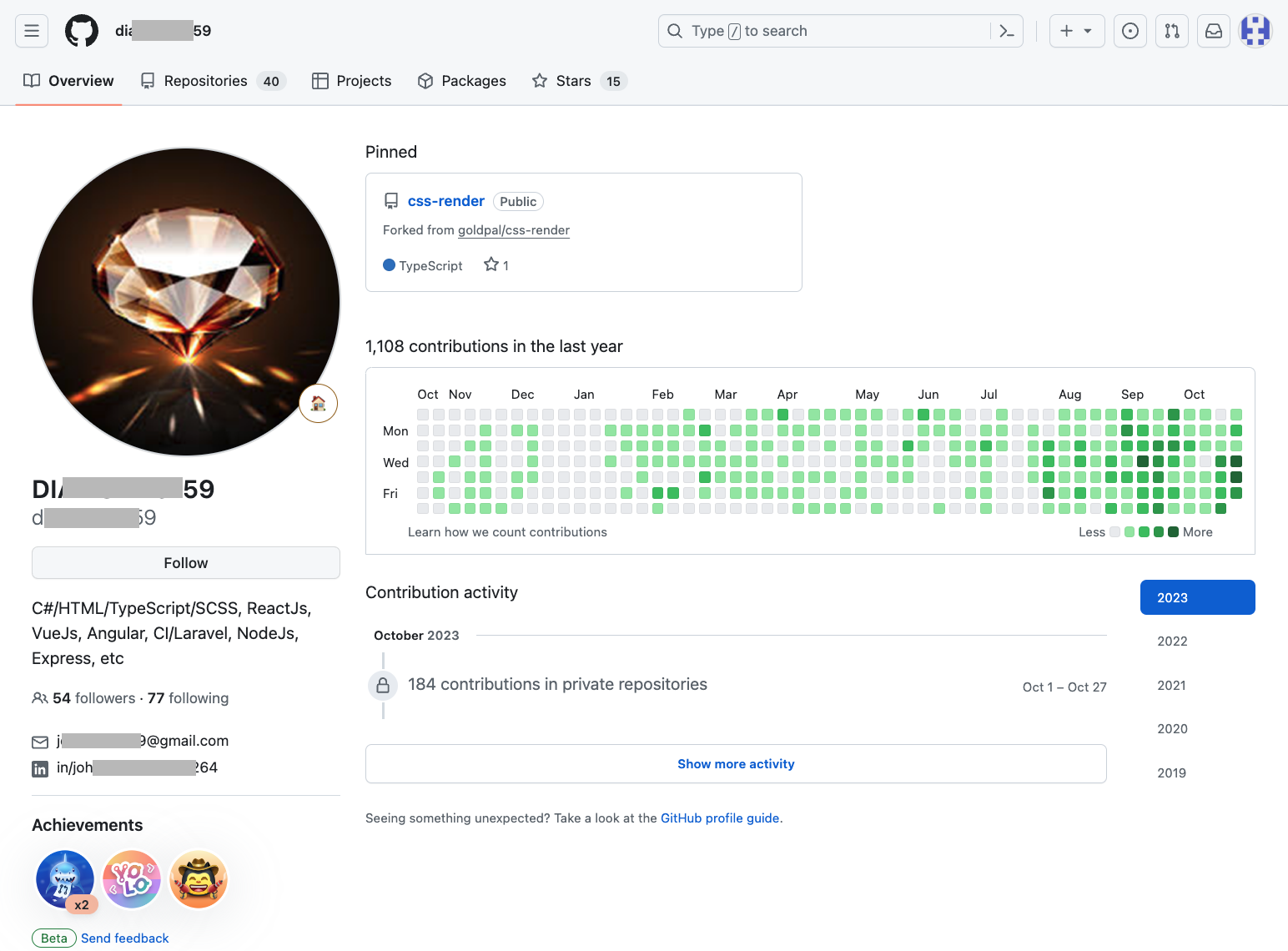Image 10 is a screenshot of the GitHub repo maintained by one of the job seekers. They have 1,108 contributions total. Their profile picture is a generic jewel. Some personal info is redacted. 