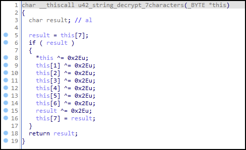 Image 23 is a screenshot of the decompiled string decryption function 0x2E6F7D7B6A6B6300. 