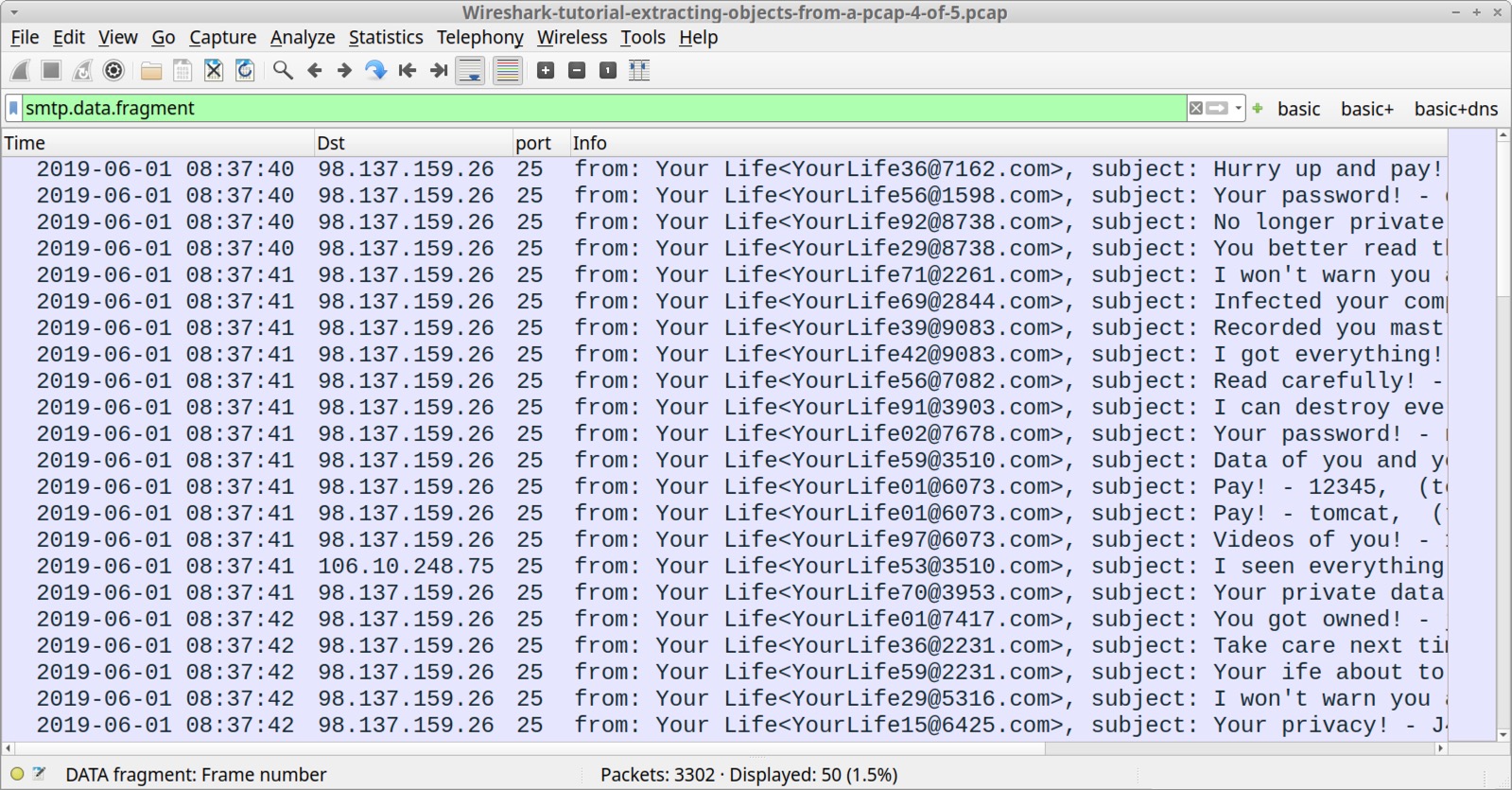 Image 11 is a screenshot of Wireshark with the filter set to smtp.data.fragment.