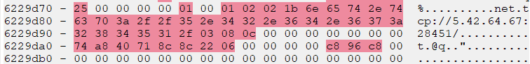 A close-up view of hexadecimal code on a computer screen, with subsections highlighted in pink. The visible part of the code includes a sequence of numbers and letters indicating data values.