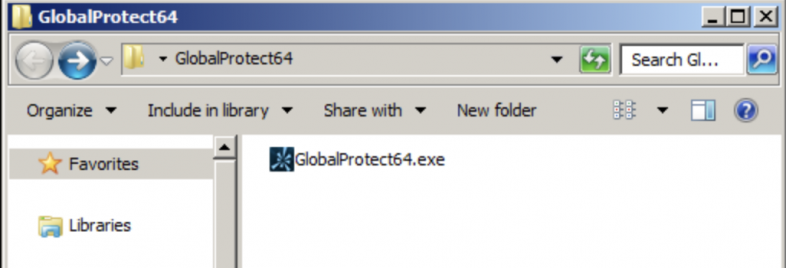 Screenshot of a computer screen showing the GlobalProtect64.exe selected in a file explorer window on a Windows operating system.