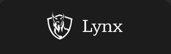 Logo of Lynx featuring a stylized shield with a lynx head silhouette in white on a black background.