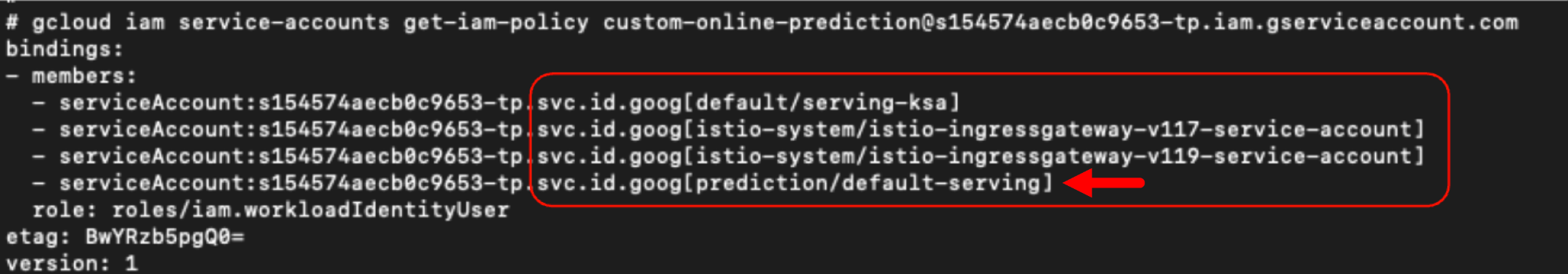 Screenshot of a computer screen displaying lines of code related to Google Cloud services, with a specific focus on a section highlighted in red.