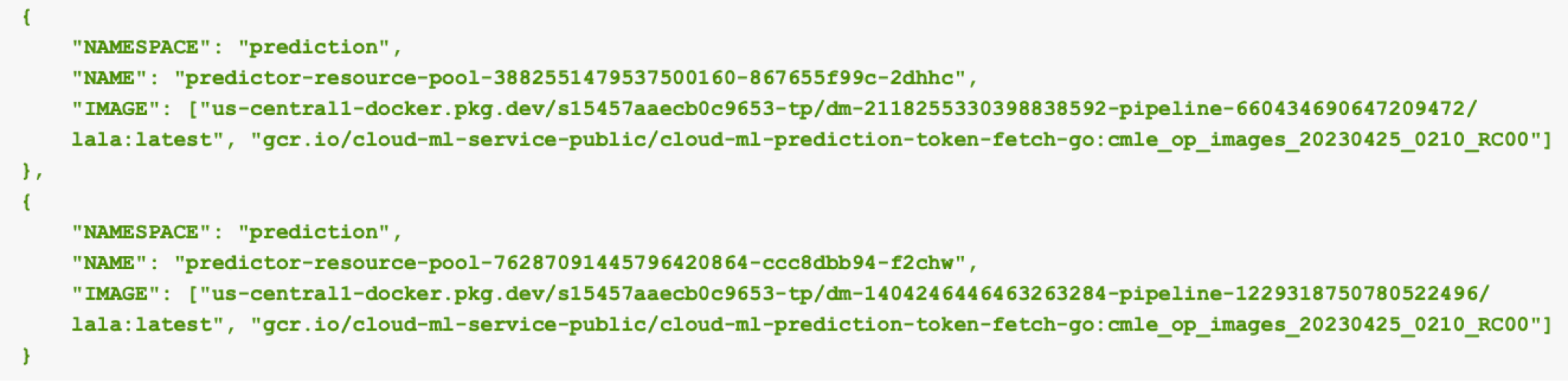 Image displaying code snippets with JSON format data, includes references to image resources hosted on cloud servers.