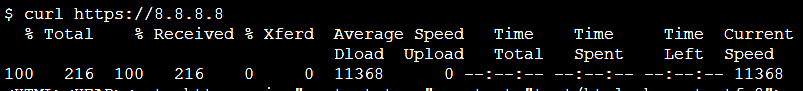 Screenshot curl displaying various metrics such as DNS server IP address, download and upload speeds, total data spent, and current speed.