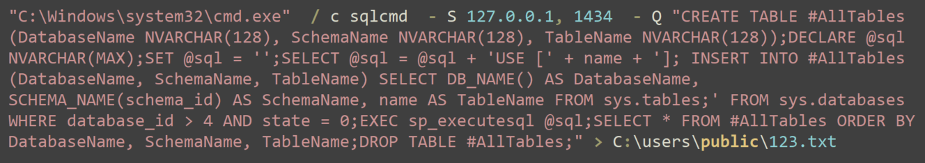 Screenshot showing a command line interface executing a script that interacts with system databases.