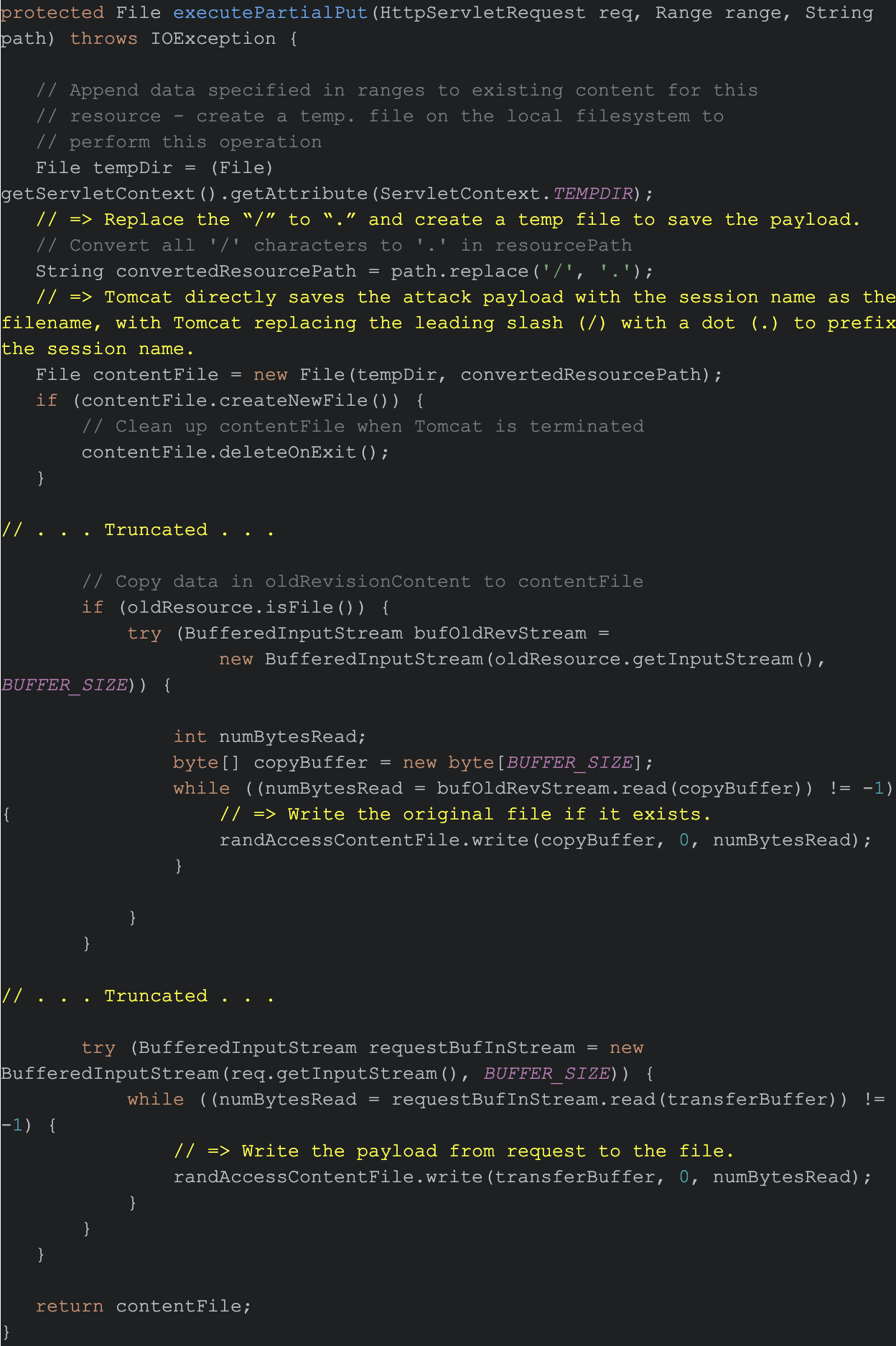 シンタックス ハイライト付きのテキスト エディタで表示されたプログラミング コードの一部を示すスクリーンショット。