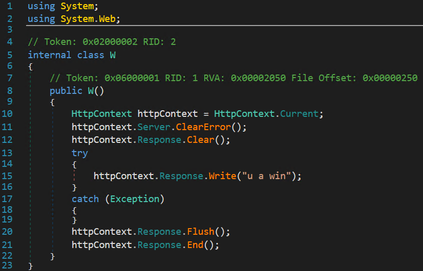 Capture d’écran d’un code informatique dans un éditeur avec mise en évidence de la syntaxe et en utilisant HttpContext.