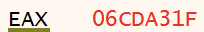 Text displaying "EAX 06CDA31F" in red on a white background.