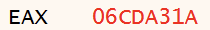 Text displaying two alphanumeric codes, "EAX" in red and "06CDA31A" in red.