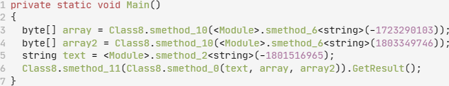 Image of a snippet of computer code showing functions and variable assignments within a Main method.