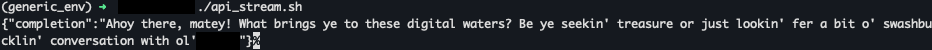 Screenshot of the pirate-style language generated by the custom system prompt.