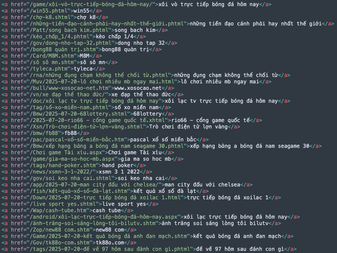 Capture d’écran d’une page web avec de multiples hyperliens en vietnamien.