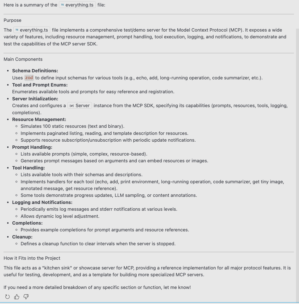 Screenshot of a summary document specification document detailing the architecture of the MCP (Model Control Protocol). It includes sections on purpose, main components, and usage scenarios, with bullet lists and headings for organization.