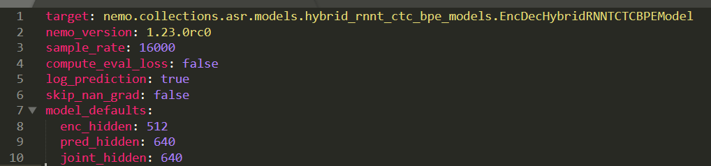 Capture d’écran d’un code informatique contenant les paramètres de configuration d’un modèle machine learning.
