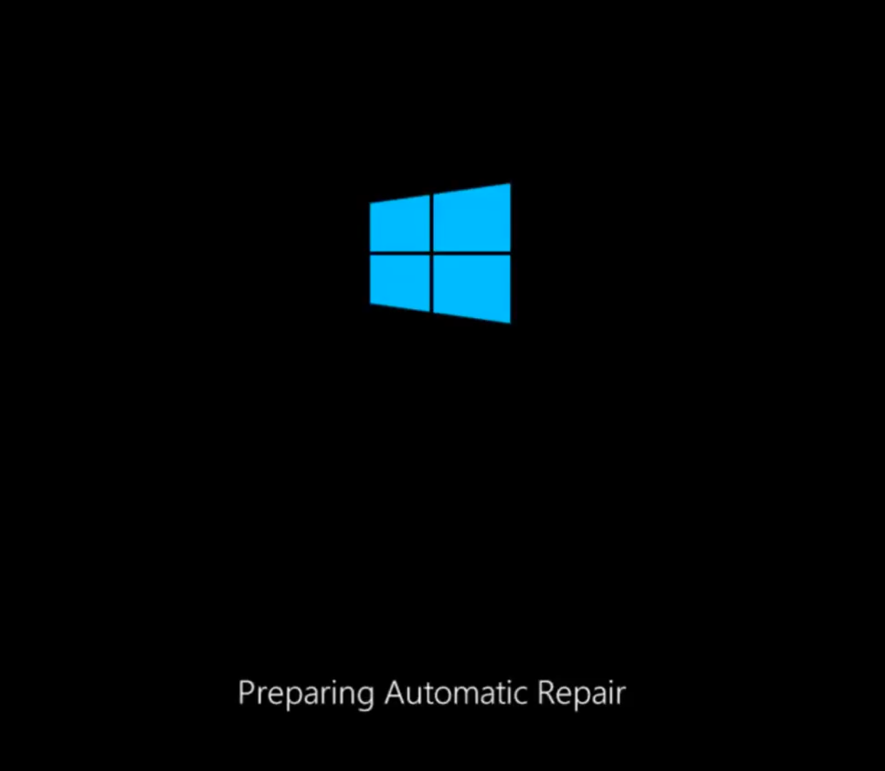 A black screen with the blue Windows logo in the center. Below the logo, the text reads "Preparing Automatic Repair."