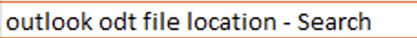 The image shows a search browser tab with the query "outlook odt file location."