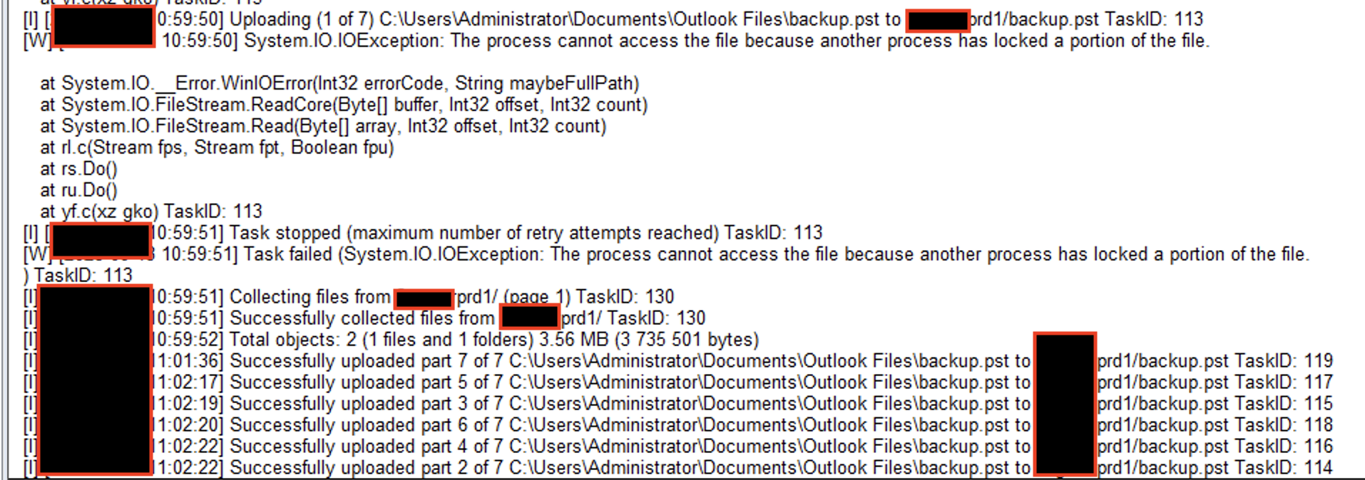 複数の部分が編集されたbrwoserのログのスクリーンショット。