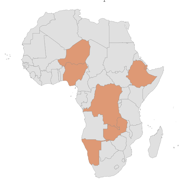 Carte de l'Afrique avec différents pays nuancés en orange pour représenter les volumes de données (data counts).