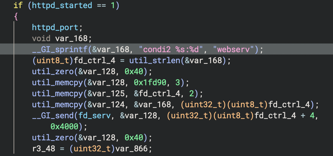 Code snippet displaying a programming function with logic for handling HTTP requests. A highlighted line shows the reference to Condi.
