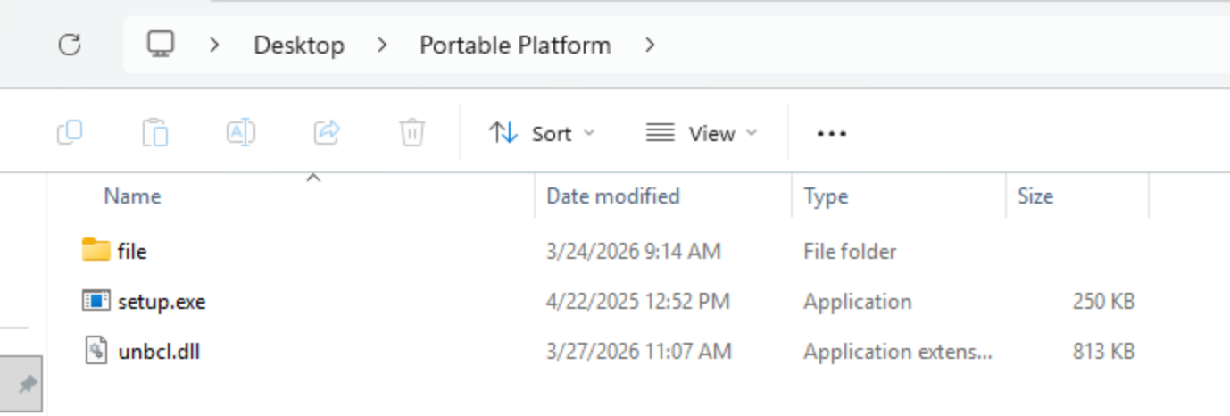 A screenshot of a Windows File Explorer window showing a folder named "Portable Platform." It contains three items with their respective modification dates.