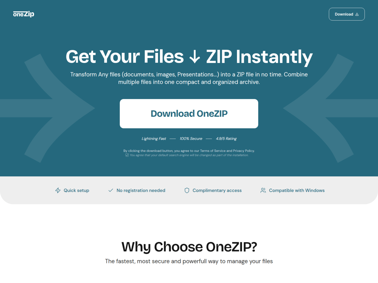 OneZip landing page